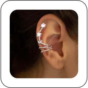 Vintage Crystal star Cuff Wrap Earrings Silver moon Crystal Ear Cuff Earrings CZ Cuff Hoop Earrings Rhinestone Ear Climber Earrings Non Piercing Ear Clip Earrings Jewelry for Women