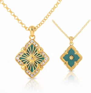 Vintage Jewelry for Women, Double-Sided Gold Clover Necklace 18K Plated with Gemstone, Mother of Pearl Inlaid, Vintage Necklace Set