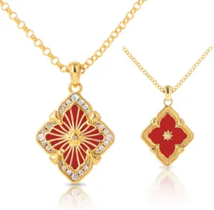 Vintage Jewelry for Women, Double-Sided Gold Clover Necklace 18K Plated with Gemstone, Mother of Pearl Inlaid, Vintage Necklace Set