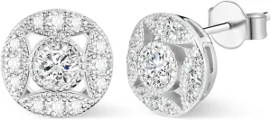 Vintage Star Earrings for Women in White Gold Plated, 10 MM Paved Simulated Diamond Earrings Studs, Dainty Round Cubic Zirconia Earrings with Hypoallergenic Sterling Silver Post