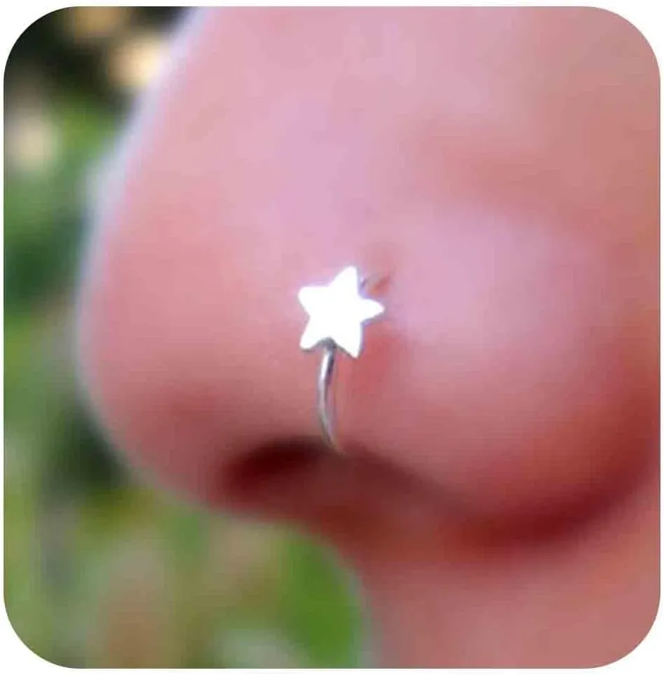 Vintage Star Nose Ring Hoop Silver Star Nose Rings Stud Nose Screw Studs Rings Tiny Piercing Nose Hoop Nose Piercing Jewelry for Women