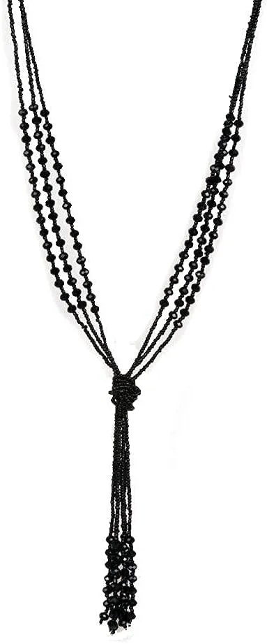 Vintage Style Charcoal Black Long Multitier Beaded Womens Necklace Jewelry - 1920's Charleston Colection, Long Y Necklace, Larait Necklace