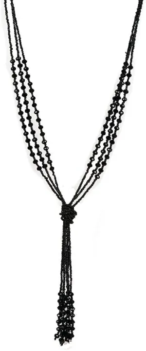 Vintage Style Charcoal Black Long Multitier Beaded Womens Necklace Jewelry - 1920's Charleston Colection, Long Y Necklace, Larait Necklace