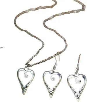 Vintage Style Women's Earrings Necklace 3 Piece Set Antique Silver Drop Shaped Turquoise Pendant