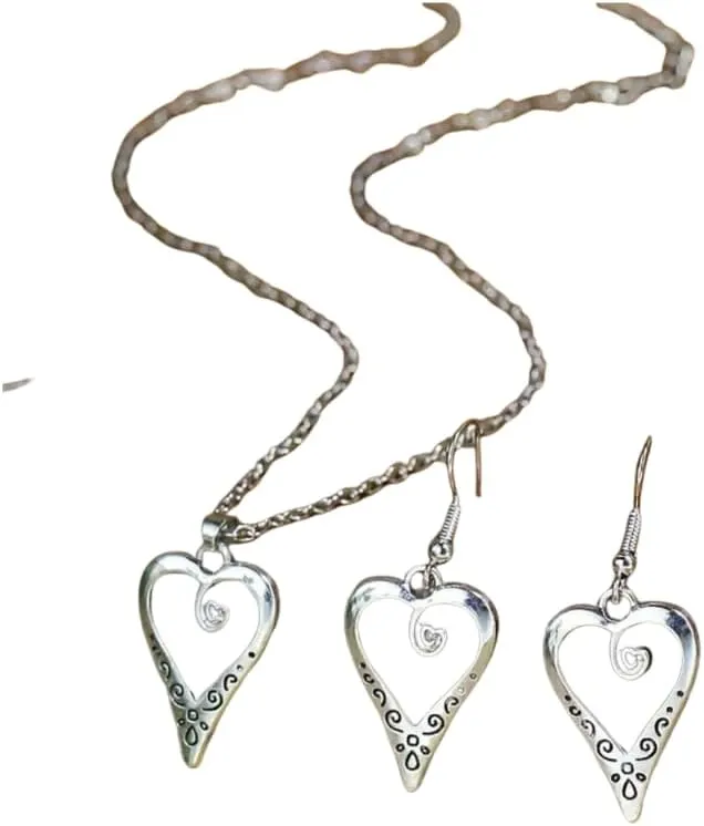 Vintage Style Women's Earrings Necklace 3 Piece Set Antique Silver Drop Shaped Turquoise Pendant