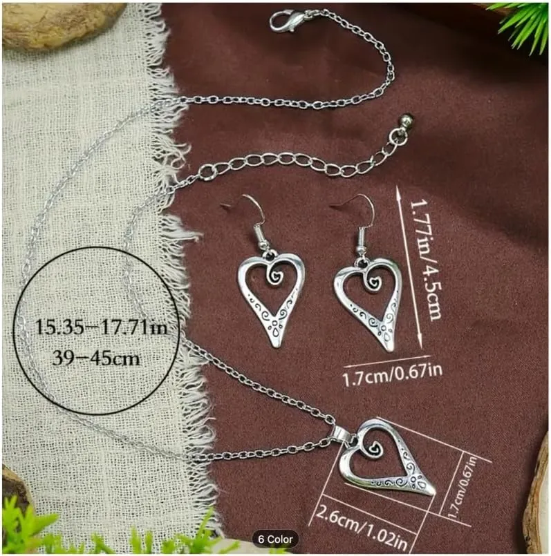 Vintage Style Women's Earrings Necklace 3 Piece Set Antique Silver Drop Shaped Turquoise Pendant