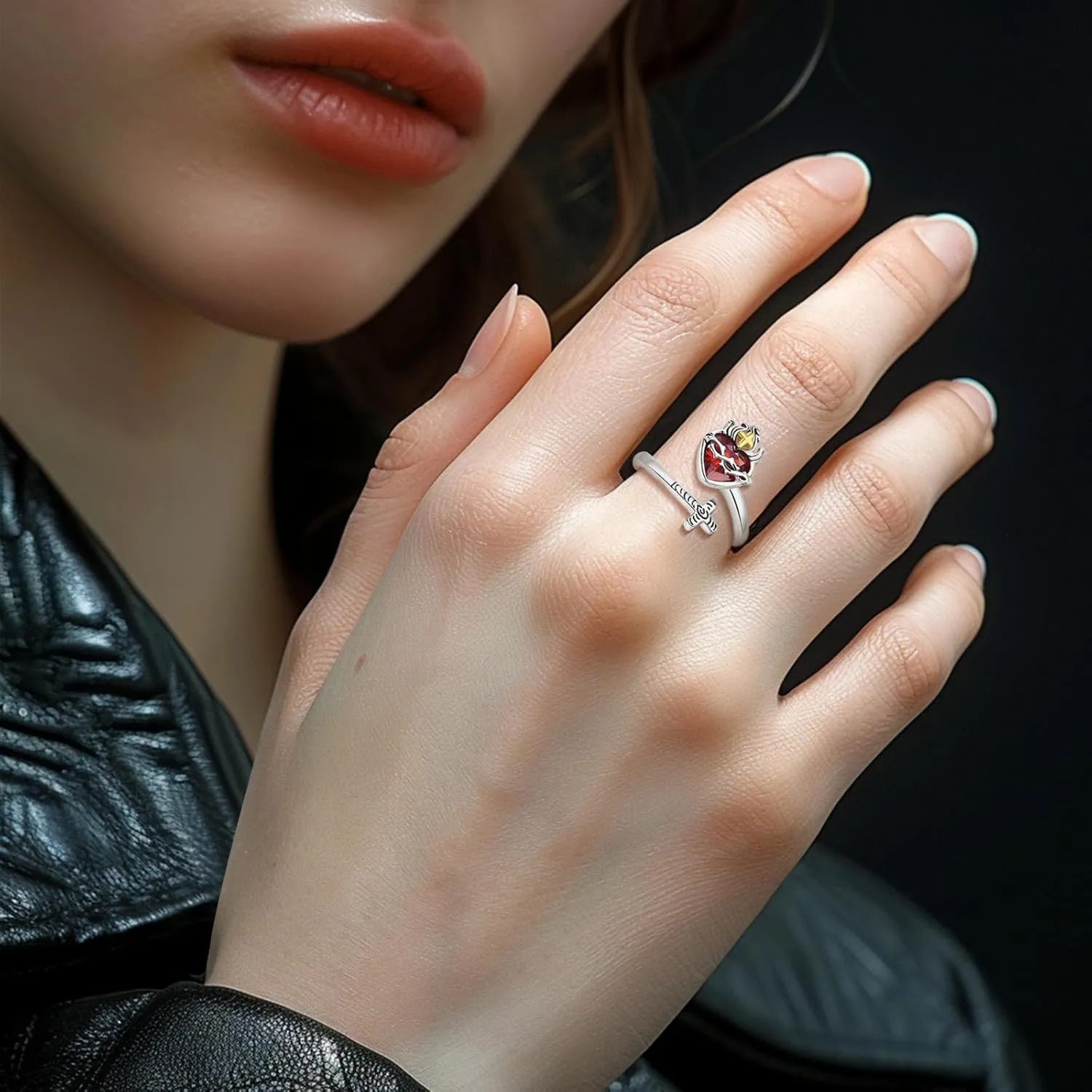 Vito 925 Sterling Silver Cross Ring for Women, Christian Blessed Cross Ichthus Rings Adjustable Sacred Heart Faith Jewelry Gift