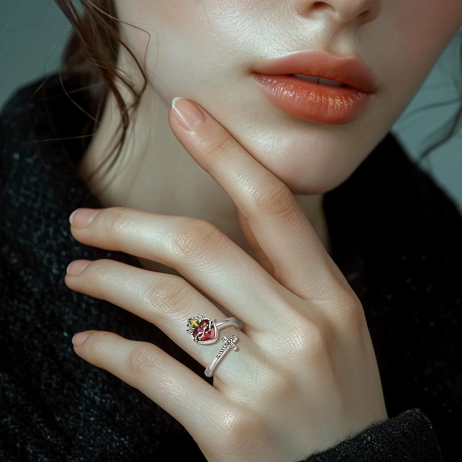 Vito 925 Sterling Silver Cross Ring for Women, Christian Blessed Cross Ichthus Rings Adjustable Sacred Heart Faith Jewelry Gift