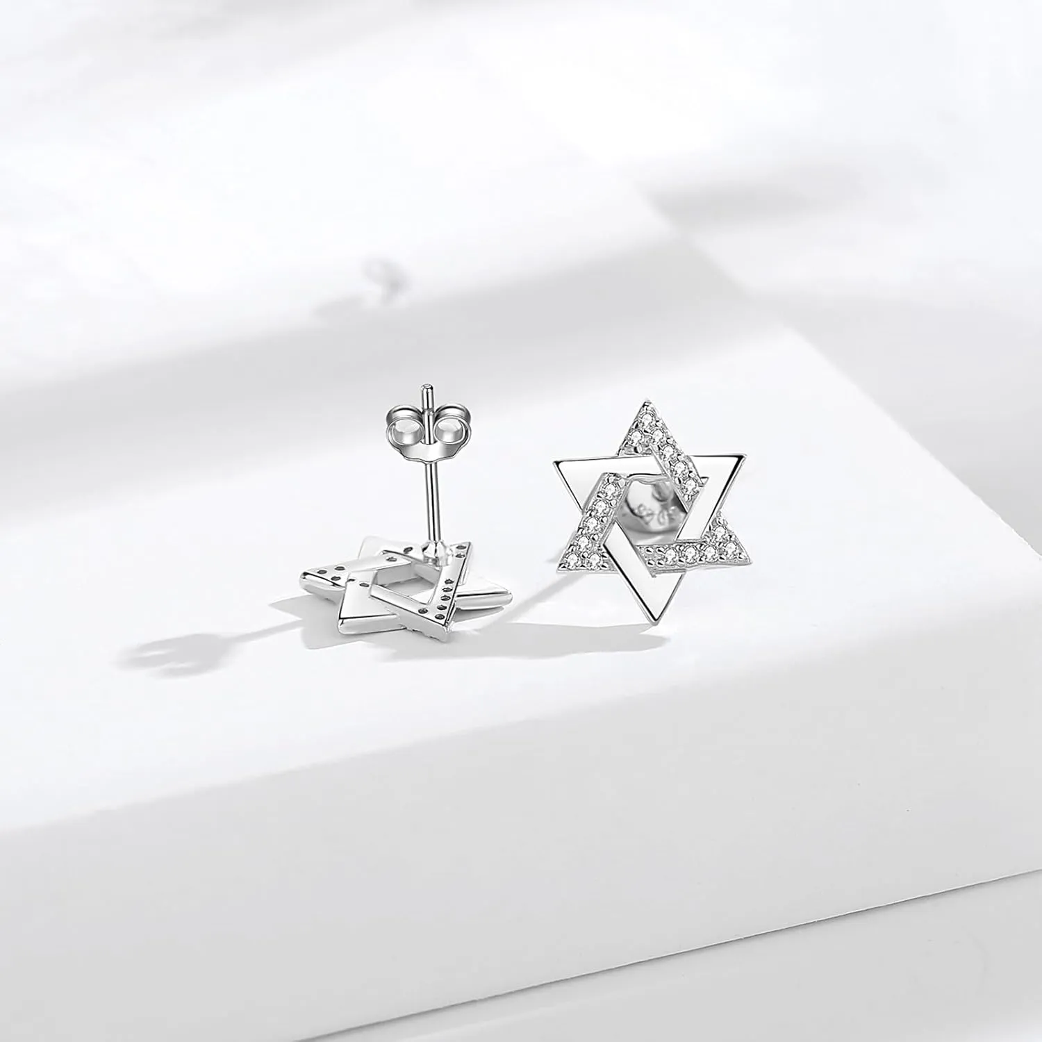 Vito 925 Sterling Silver Star of David Earrings for Women Men, Black Jewish Star Stud Earrings Hanukkah Flatback Stud Earrings Jewelry Gift for Wife