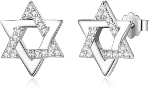 Vito 925 Sterling Silver Star of David Earrings for Women Men, Black Jewish Star Stud Earrings Hanukkah Flatback Stud Earrings Jewelry Gift for Wife