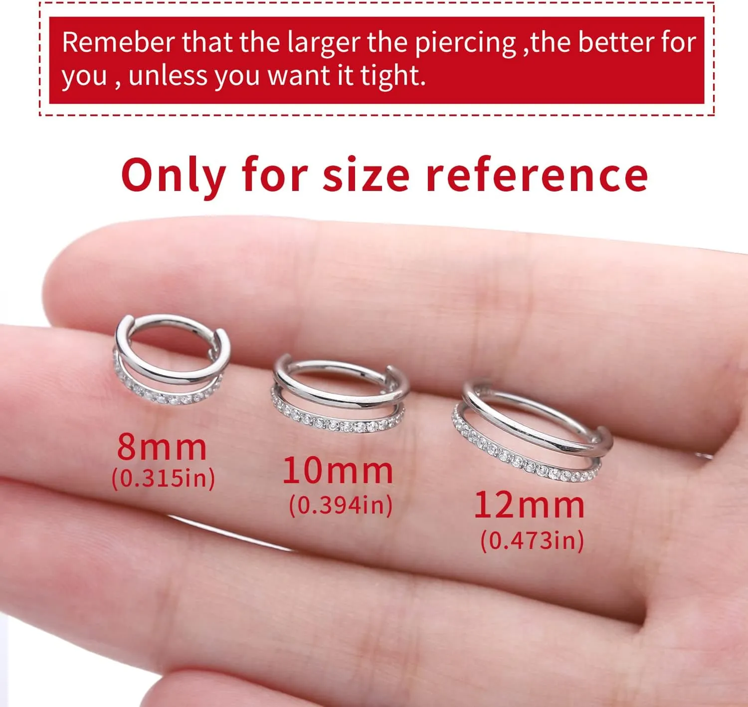 VOJO G23 Titanium 16G Cartilage Septum Hoop Piercing Jewelry Double Row Plated CZ Beads Conch Nose Rings Tragus for Women Men