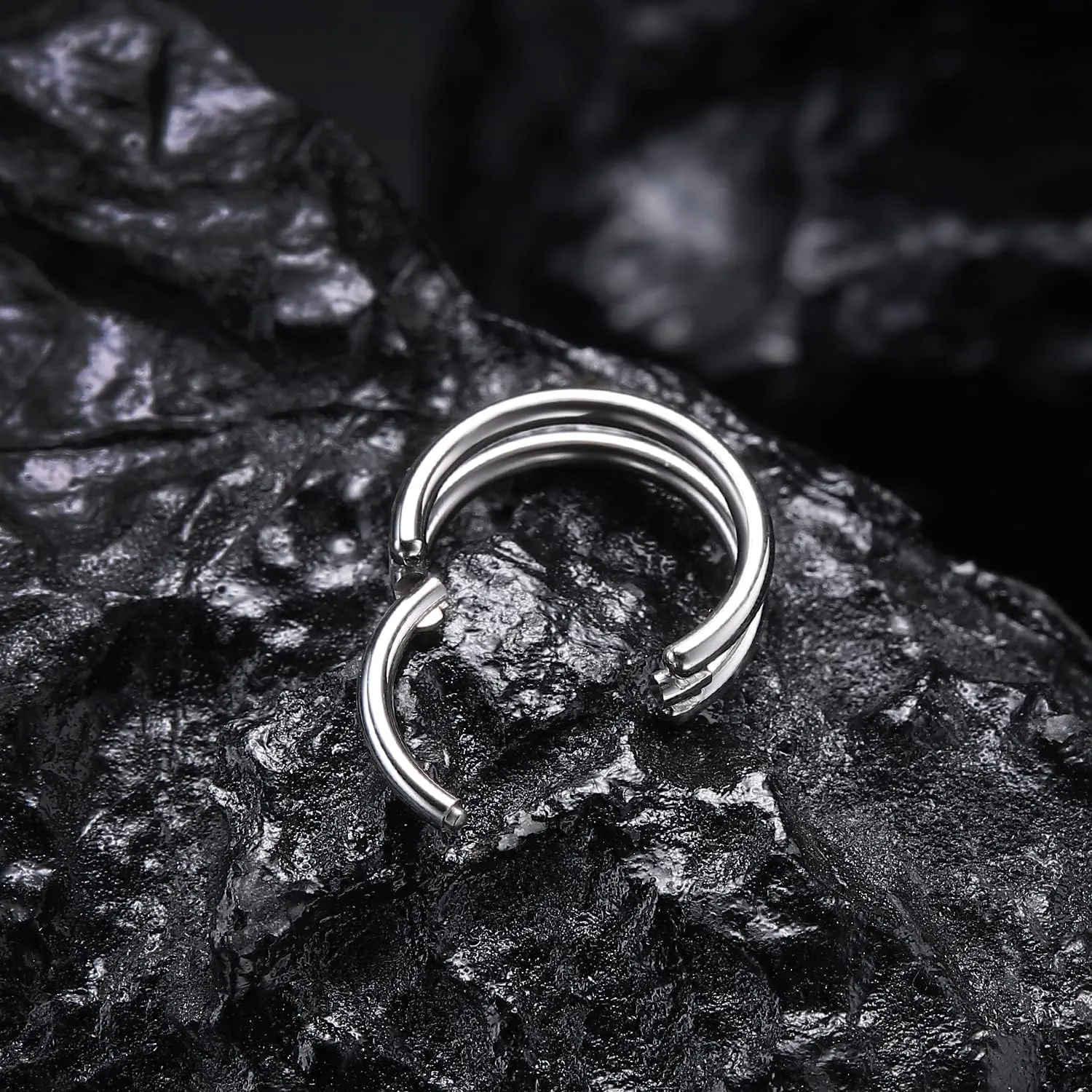 VOJO G23 Titanium 16G Cartilage Septum Hoop Piercing Jewelry Double Row Plated CZ Beads Conch Nose Rings Tragus for Women Men