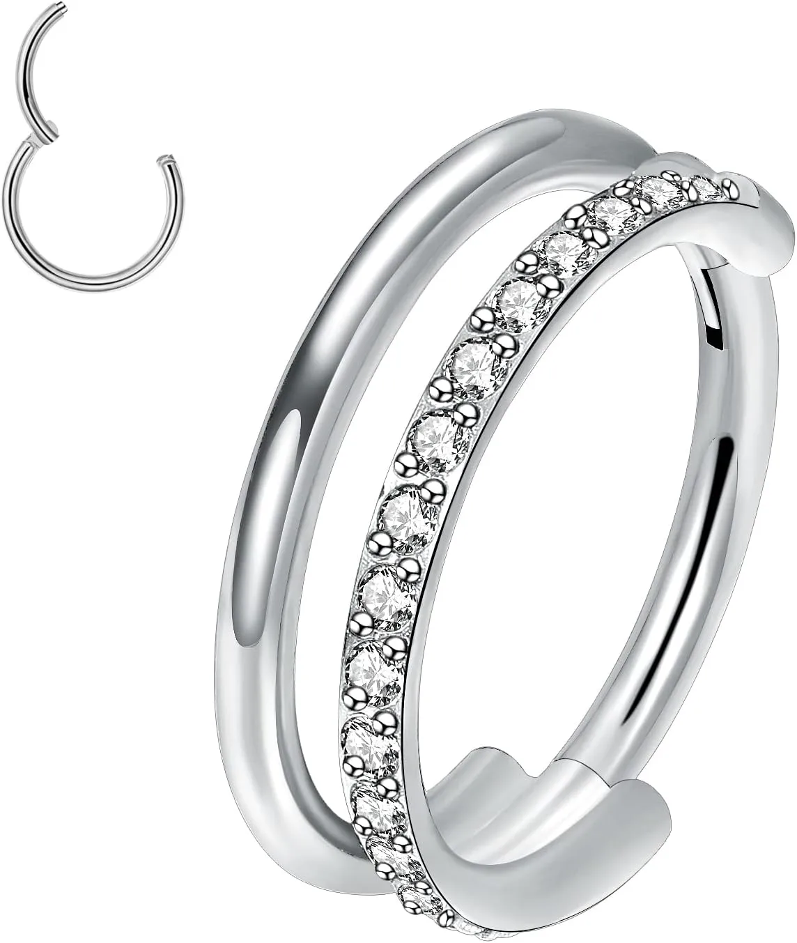 VOJO G23 Titanium 16G Cartilage Septum Hoop Piercing Jewelry Double Row Plated CZ Beads Conch Nose Rings Tragus for Women Men
