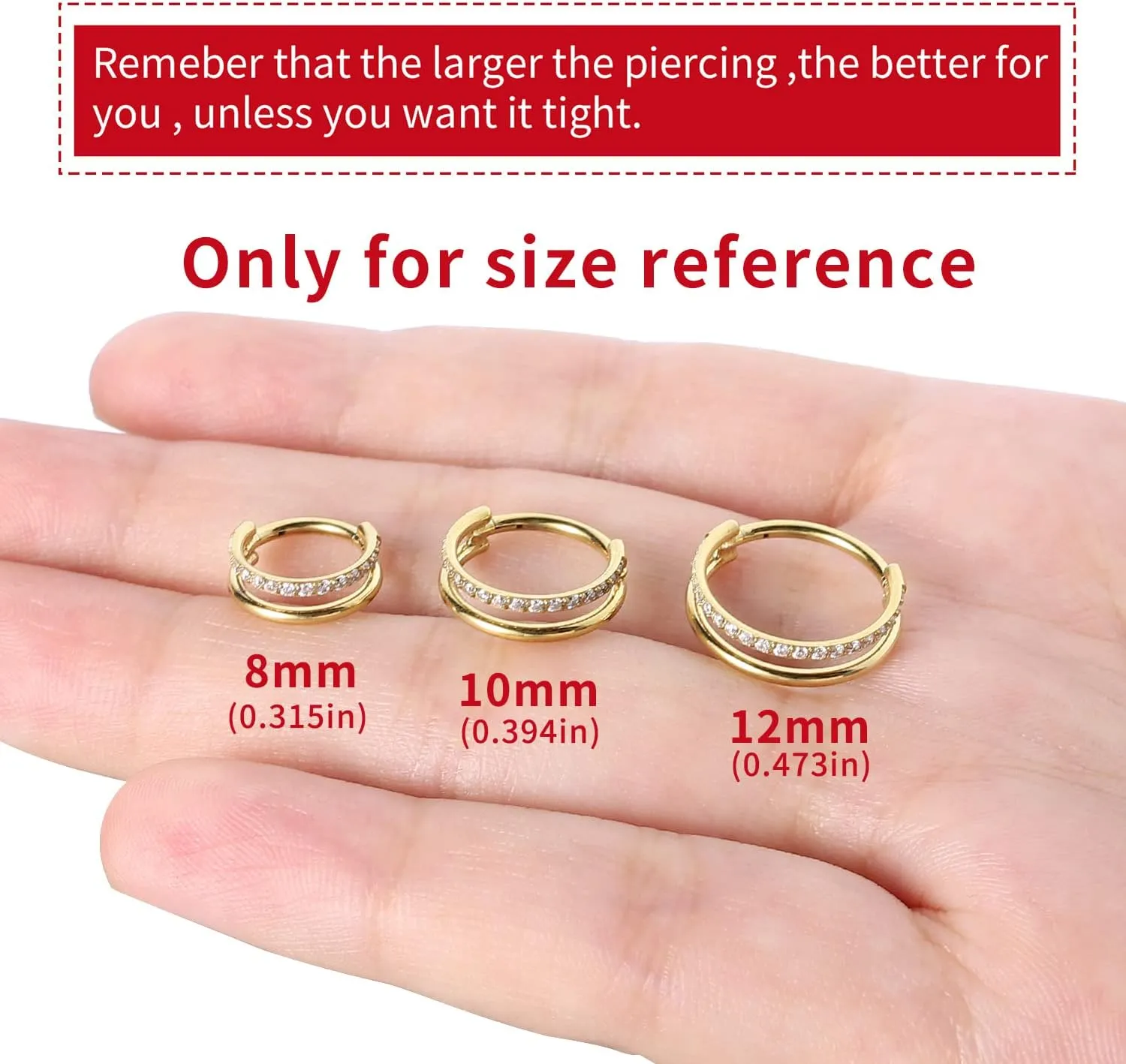 VOJO G23 Titanium 16G Cartilage Septum Hoop Piercing Jewelry Double Row Plated CZ Beads Conch Nose Rings Tragus for Women Men