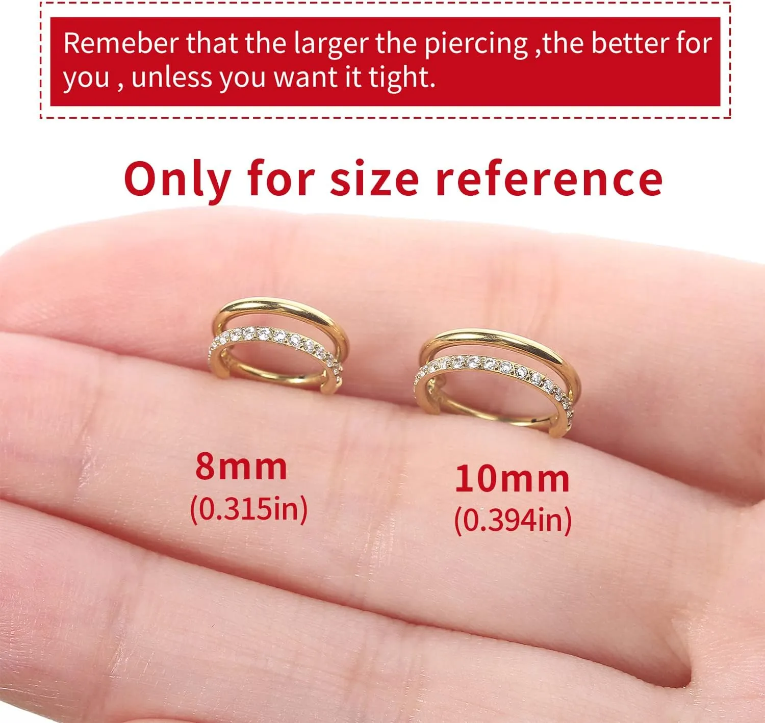 VOJO G23 Titanium 16G Cartilage Septum Hoop Piercing Jewelry Double Row Plated CZ Beads Conch Nose Rings Tragus for Women Men