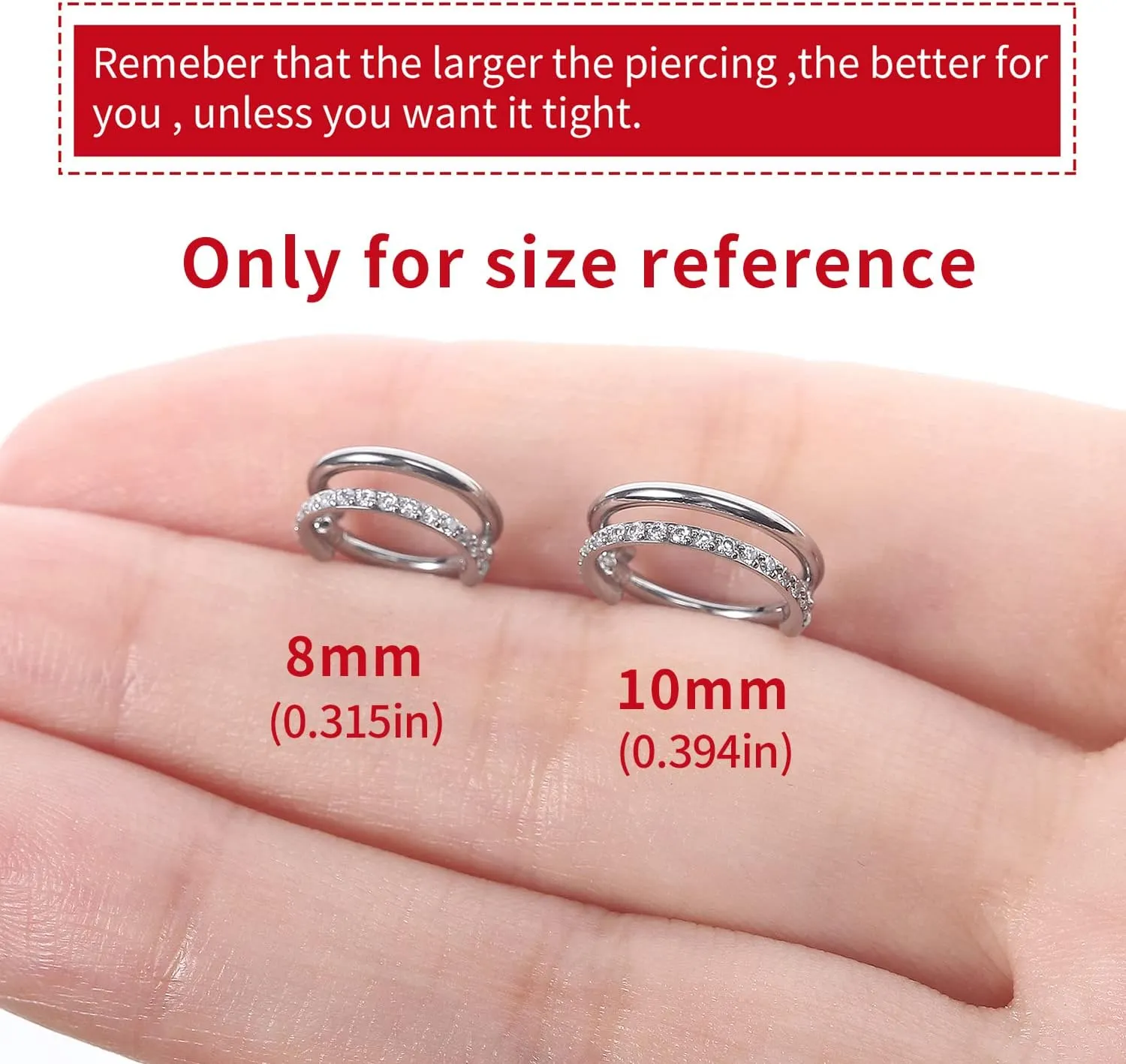 VOJO G23 Titanium 16G Cartilage Septum Hoop Piercing Jewelry Double Row Plated CZ Beads Conch Nose Rings Tragus for Women Men