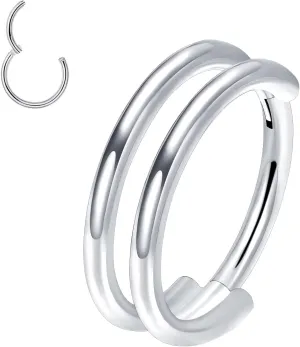 VOJO G23 Titanium 16G Cartilage Septum Hoop Piercing Jewelry Double Row Plated CZ Beads Conch Nose Rings Tragus for Women Men
