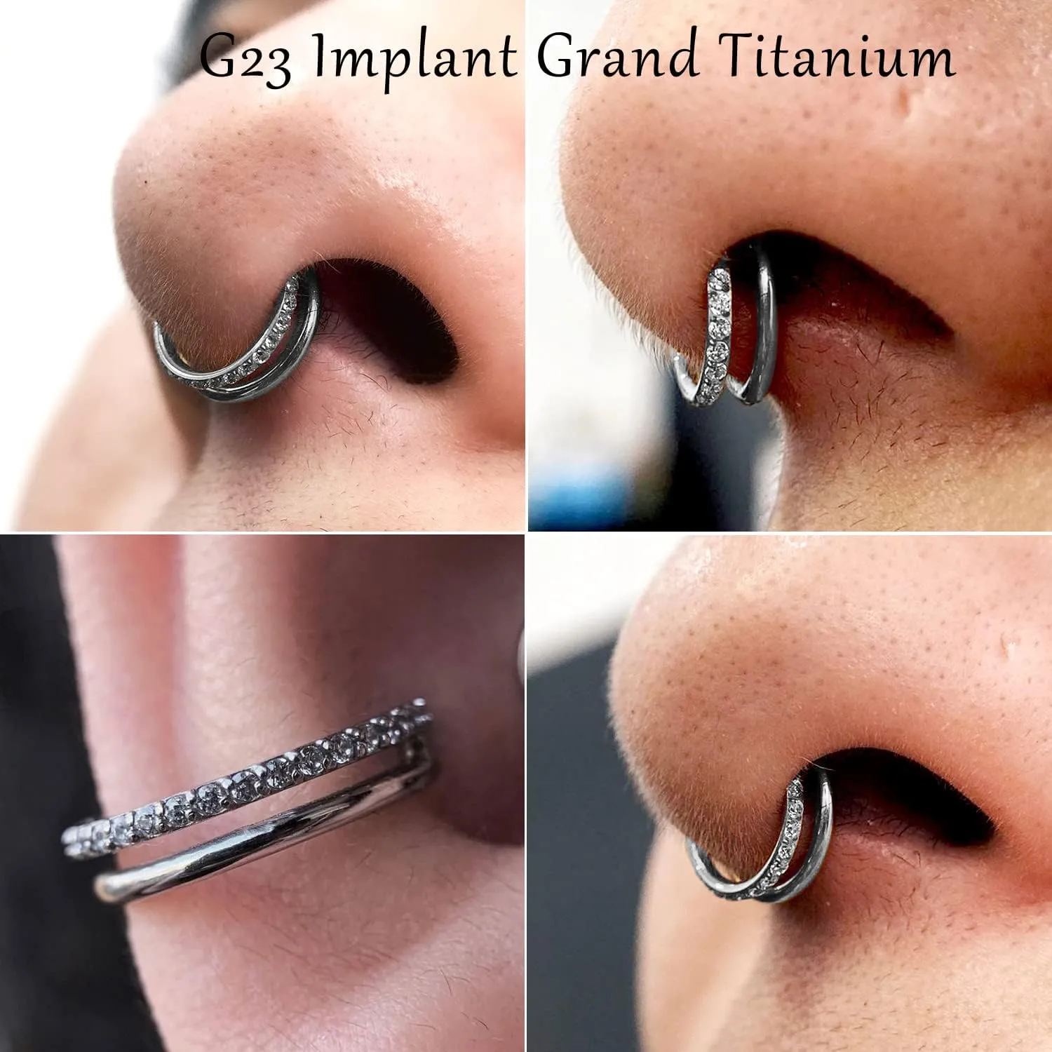 VOJO G23 Titanium 16G Cartilage Septum Hoop Piercing Jewelry Double Row Plated CZ Beads Conch Nose Rings Tragus for Women Men