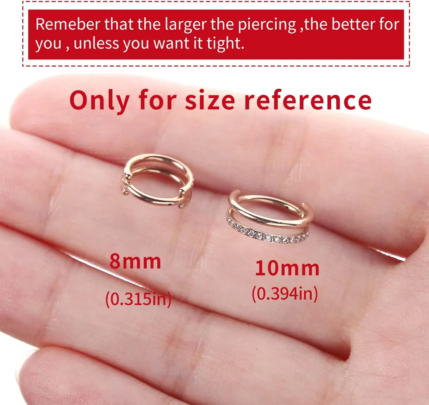 VOJO G23 Titanium 16G Cartilage Septum Hoop Piercing Jewelry Double Row Plated CZ Beads Conch Nose Rings Tragus for Women Men