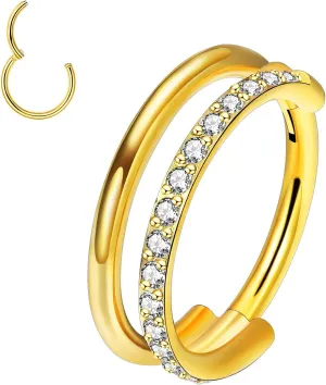 VOJO G23 Titanium 16G Cartilage Septum Hoop Piercing Jewelry Double Row Plated CZ Beads Conch Nose Rings Tragus for Women Men