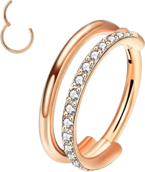 VOJO G23 Titanium 16G Cartilage Septum Hoop Piercing Jewelry Double Row Plated CZ Beads Conch Nose Rings Tragus for Women Men