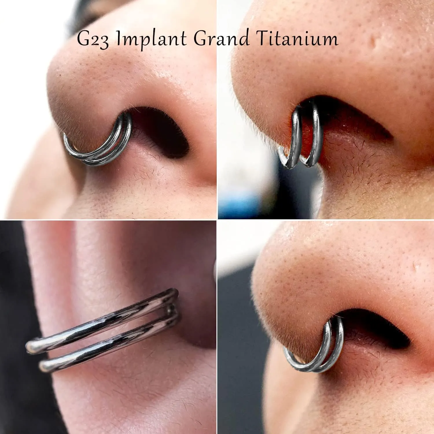 VOJO G23 Titanium 16G Cartilage Septum Hoop Piercing Jewelry Double Row Plated CZ Beads Conch Nose Rings Tragus for Women Men