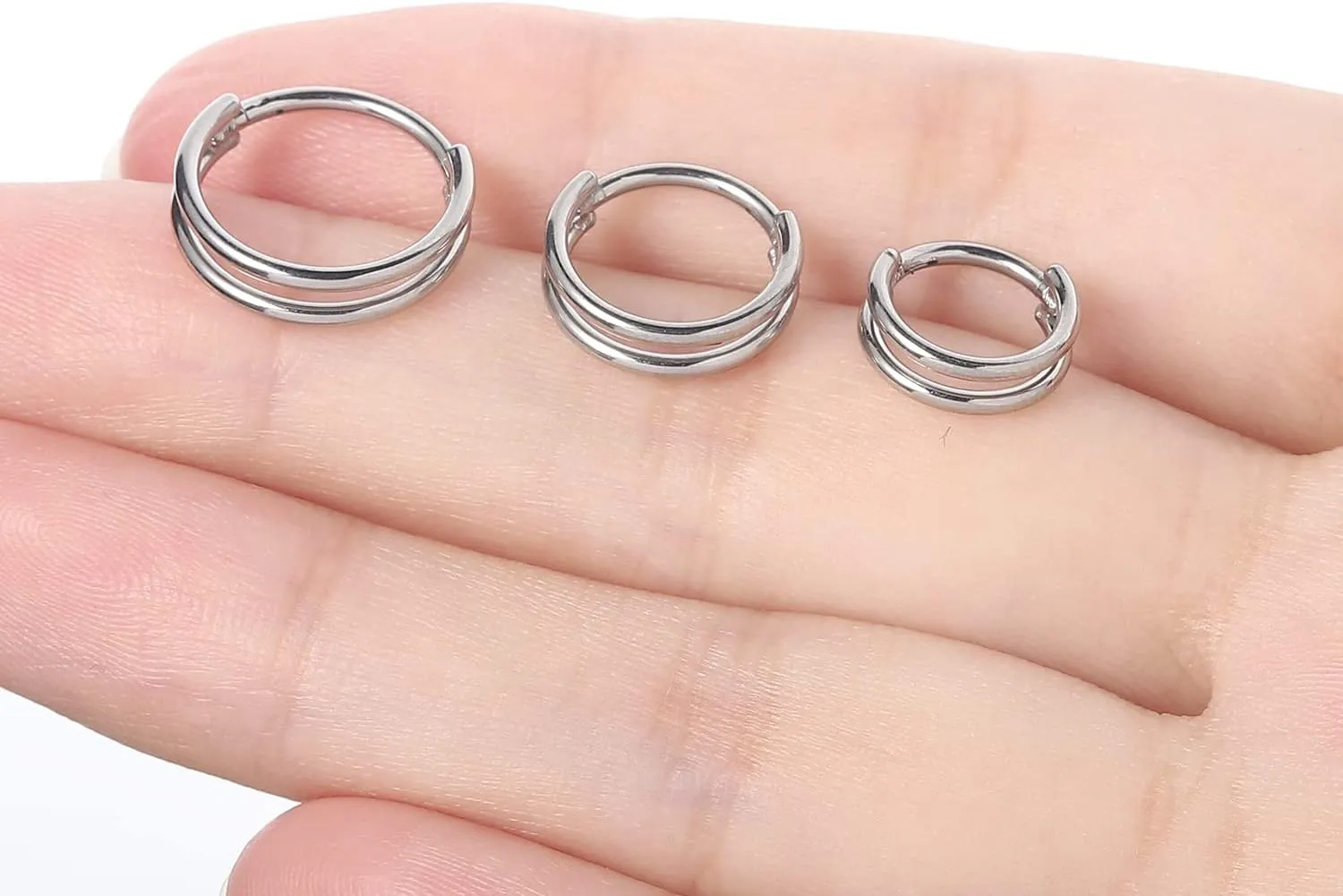 VOJO G23 Titanium 16G Cartilage Septum Hoop Piercing Jewelry Double Row Plated CZ Beads Conch Nose Rings Tragus for Women Men