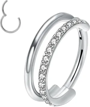 VOJO G23 Titanium 16G Cartilage Septum Hoop Piercing Jewelry Double Row Plated CZ Beads Conch Nose Rings Tragus for Women Men