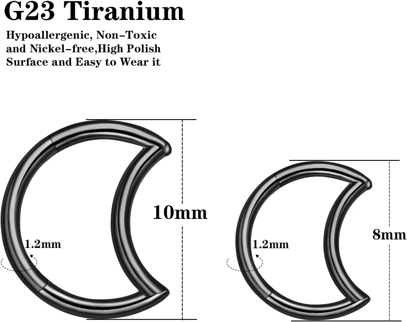 VOJO G23 Titanium Moon Daith Rook Piercing Earrings Jewelry Tragus Helix Nose Rings Cartilage for Women