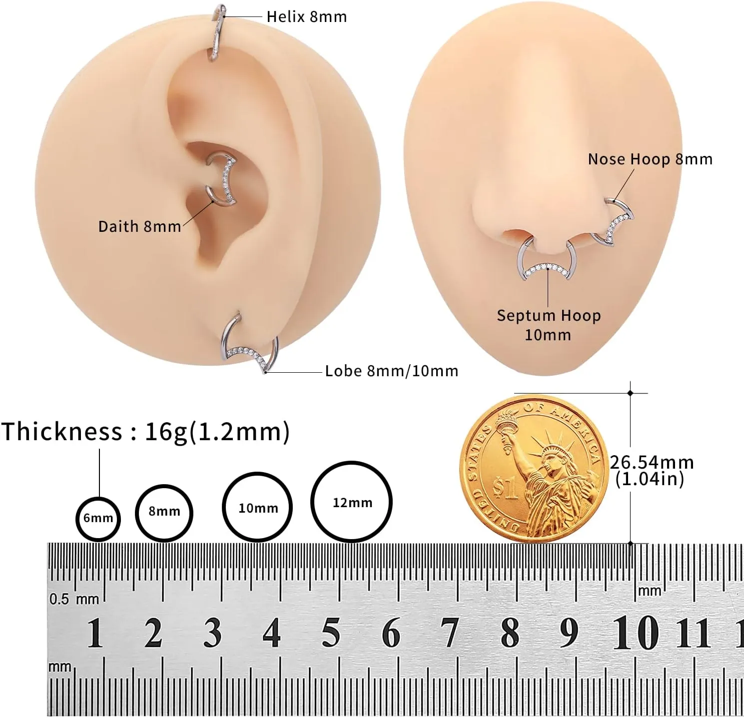 VOJO G23 Titanium Moon Daith Rook Piercing Earrings Jewelry Tragus Helix Nose Rings Cartilage for Women