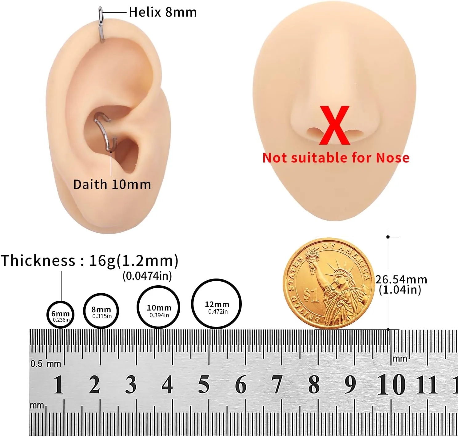 VOJO G23 Titanium Moon Daith Rook Piercing Earrings Jewelry Tragus Helix Nose Rings Cartilage for Women