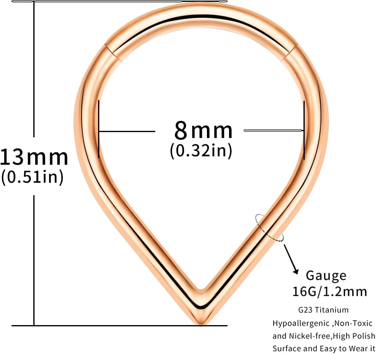 VOJO G23 Titanium Teardrop Septum Ring Daith Piercing Earrings Jewelry Tragus Helix Nose Rings for Women
