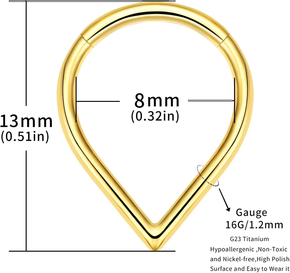 VOJO G23 Titanium Teardrop Septum Ring Daith Piercing Earrings Jewelry Tragus Helix Nose Rings for Women
