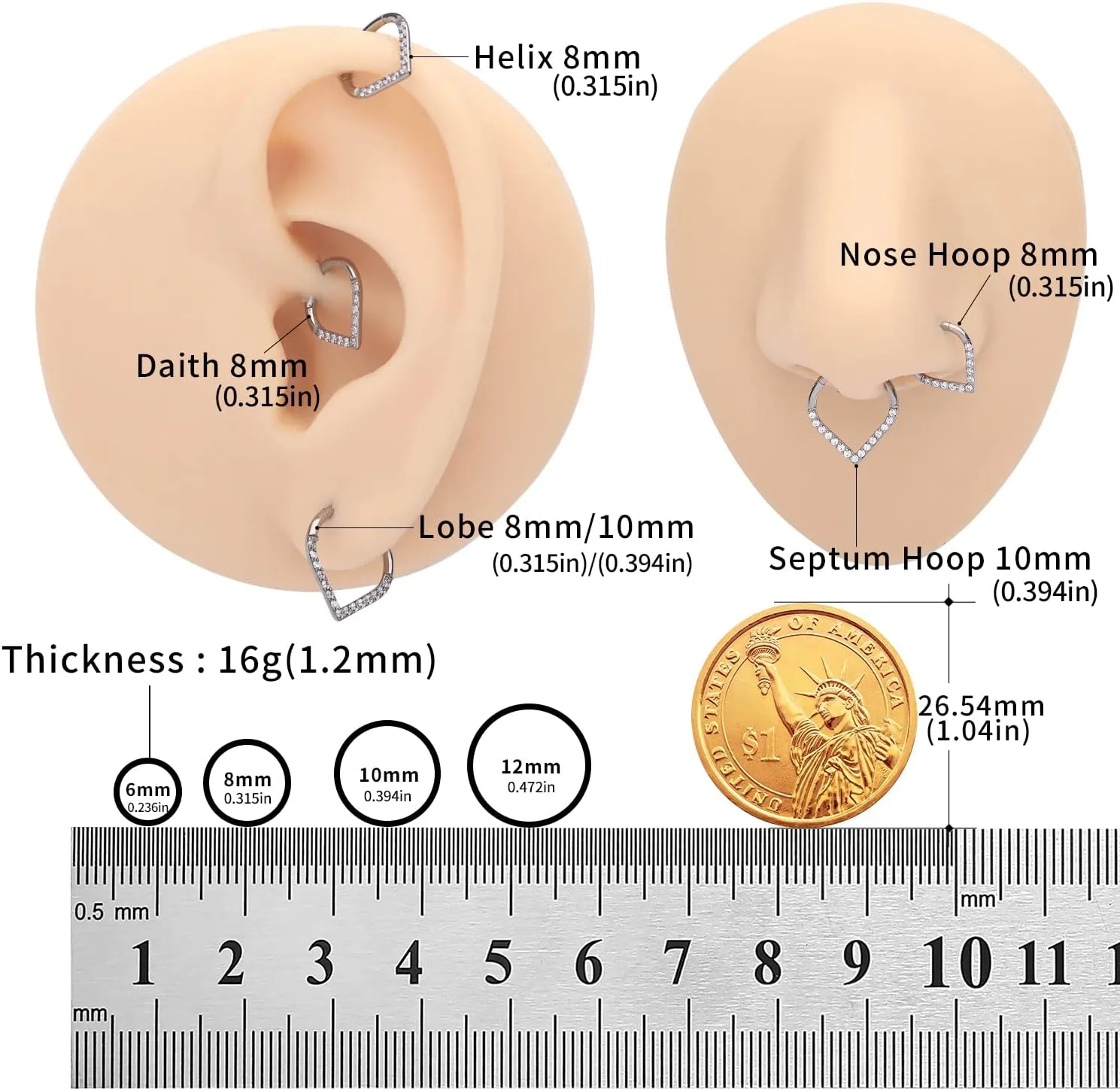 VOJO G23 Titanium Teardrop Septum Ring Daith Piercing Earrings Jewelry Tragus Helix Nose Rings for Women