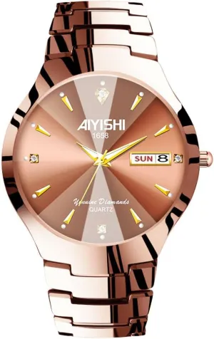 Watches for Men with Date Luxury Diamond Waterproof Mens Wristwatch Analog Dress Stainless Steel Man Watch Luminous Rose Gold
