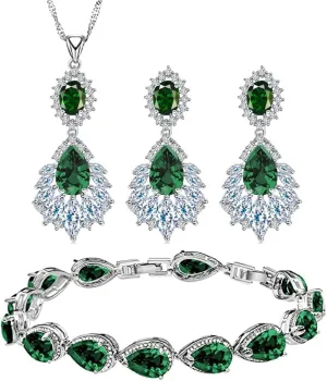 water drop shape jewelry set royal blue crystal bracelet necklace earrings for women