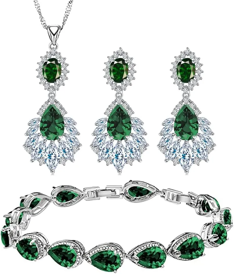 water drop shape jewelry set royal blue crystal bracelet necklace earrings for women