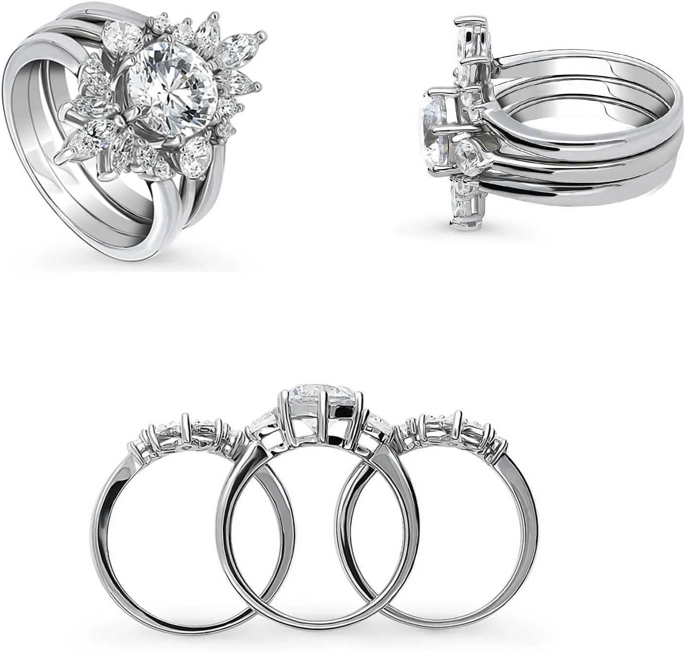 wedding ring set His Hers Couples Matching Rings 3PC Women's 10k White Gold Plated Moissanite Wedding Engagement Ring Bridal Sets & Men's Titanium Wedding Band