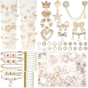 WEIMU 55-Piece Gold Pearl Rhinestone Sock Decoration Set, Fashionable Brooch and Safety Pins for Embellishing Socks, Shoes, and Clothing Accessories for Women