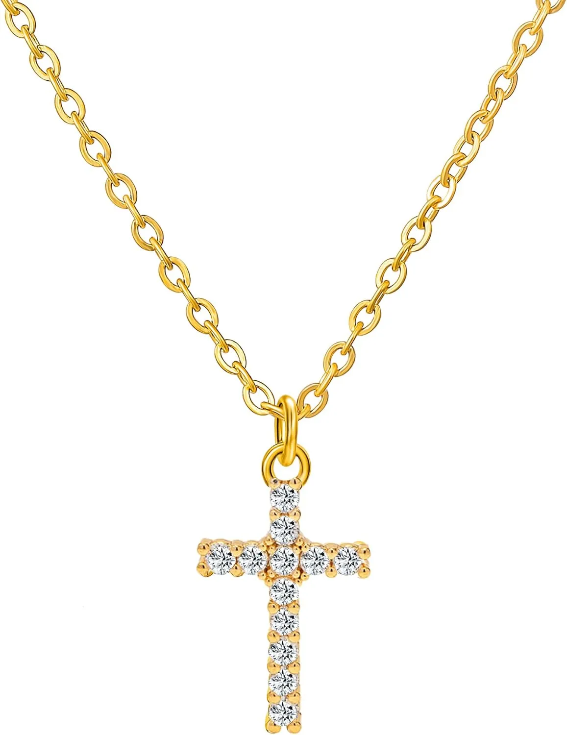 Wellike 18K Gold Plated Cross Necklace for Women Minimalist | Cross Pendant | Gold Necklaces Cubic Zirconia Dainty Gold Cross for Women and Her Religious Jewellery