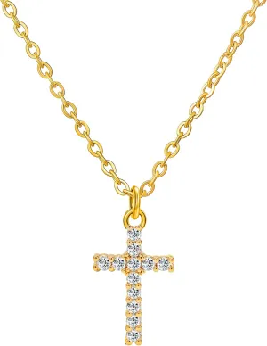 Wellike 18K Gold Plated Cross Necklace for Women Minimalist | Cross Pendant | Gold Necklaces Cubic Zirconia Dainty Gold Cross for Women and Her Religious Jewellery