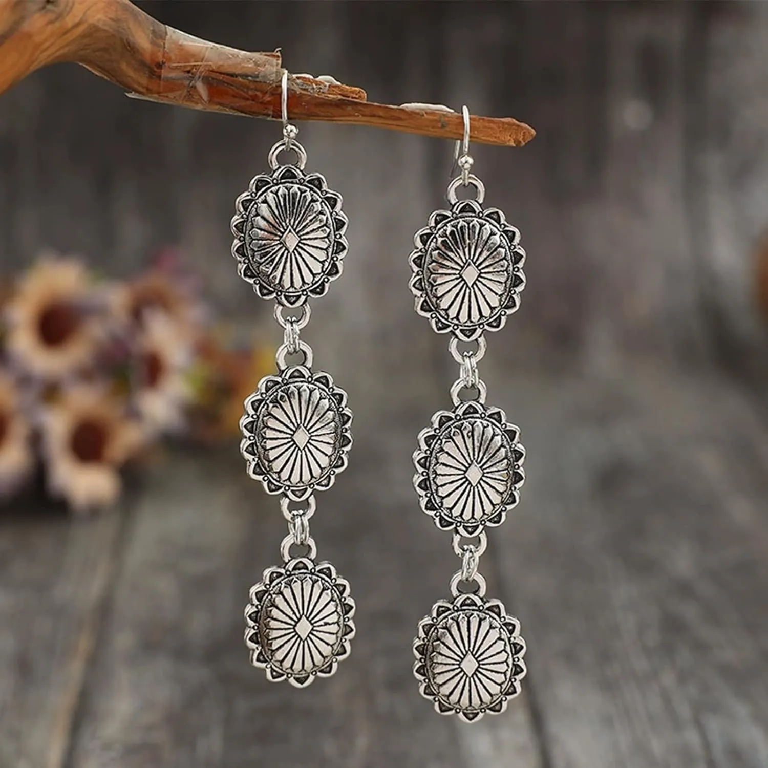 Western Earrings Outfit for Women Oval Silver Earrings Dangle Turquoise Western Jewelry Country Concert Outfits for Women Dress