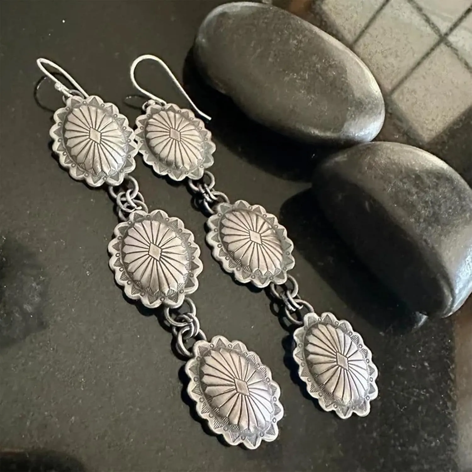 Western Earrings Outfit for Women Oval Silver Earrings Dangle Turquoise Western Jewelry Country Concert Outfits for Women Dress