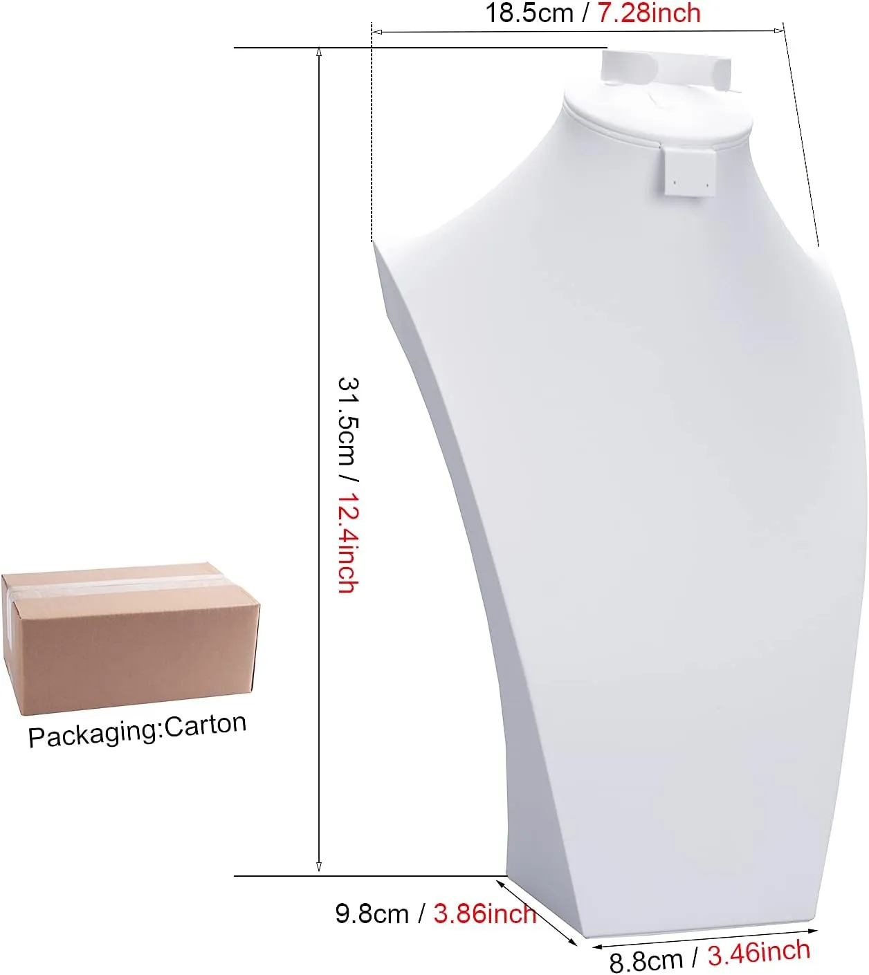 White Leather Bust Display Stand for Necklaces, Large Jewelry Bust Display Organizer Storage Stand for Long Necklace Earrings,Rings,Chain Pendant (H12.4inch)