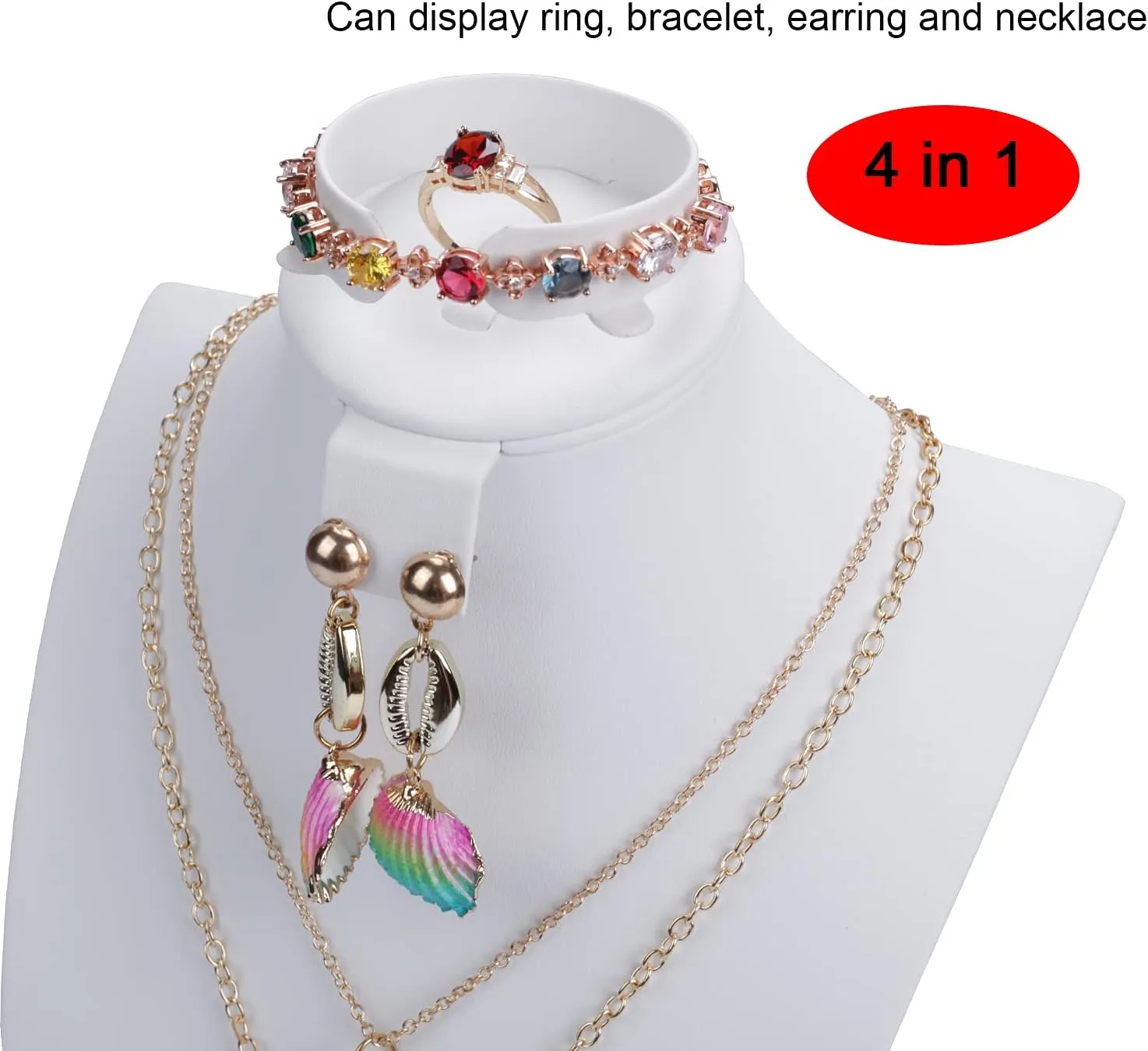 White Leather Bust Display Stand for Necklaces, Large Jewelry Bust Display Organizer Storage Stand for Long Necklace Earrings,Rings,Chain Pendant (H12.4inch)