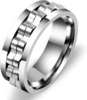 White/Black Gold Plated Gear Spinner Rings Stainless Steel Fidgets Stress Relieveing Rings For Men Women (Size 6-10) YA4403