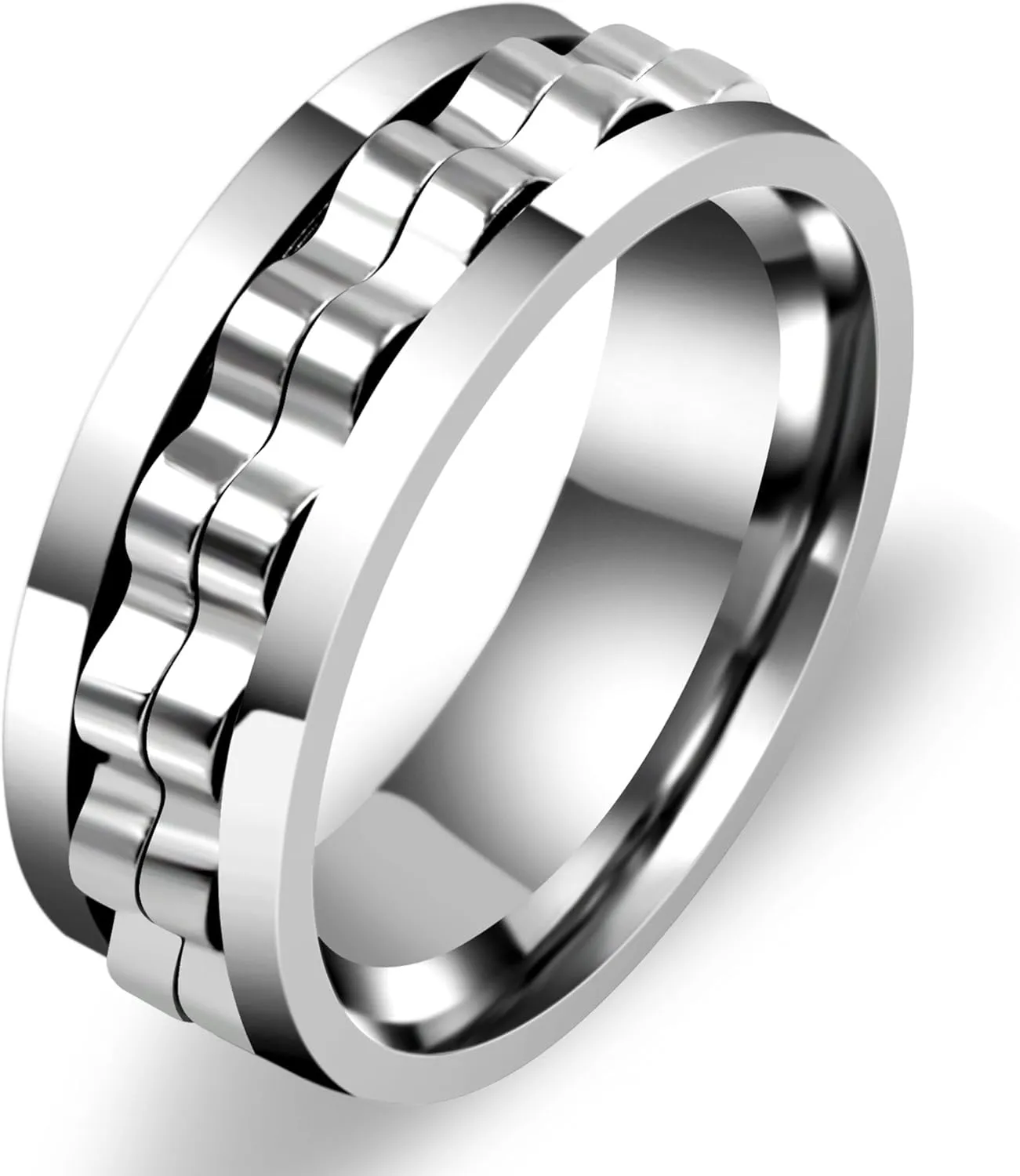 White/Black Gold Plated Gear Spinner Rings Stainless Steel Fidgets Stress Relieveing Rings For Men Women (Size 6-10) YA4403