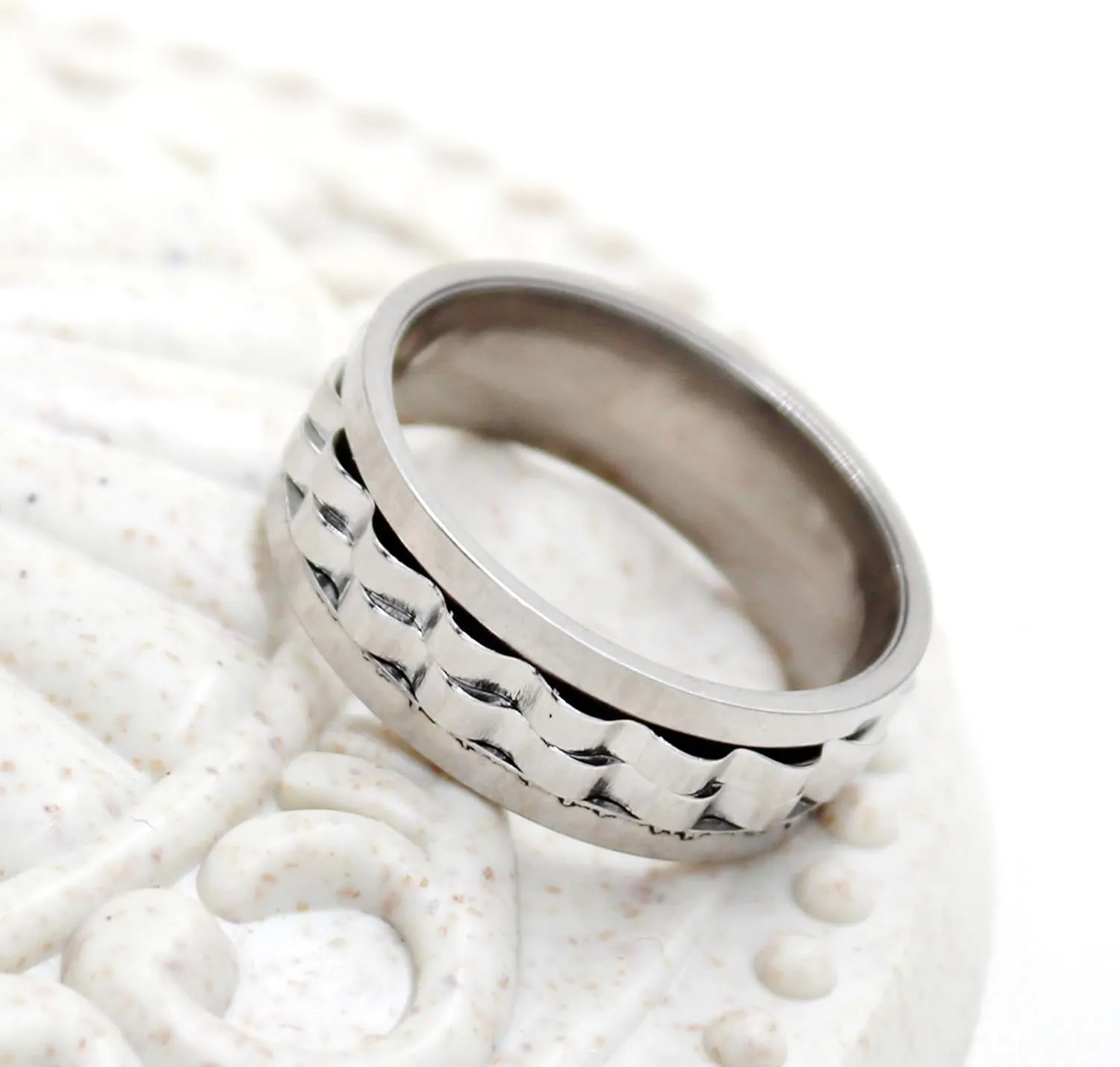 White/Black Gold Plated Gear Spinner Rings Stainless Steel Fidgets Stress Relieveing Rings For Men Women (Size 6-10) YA4403