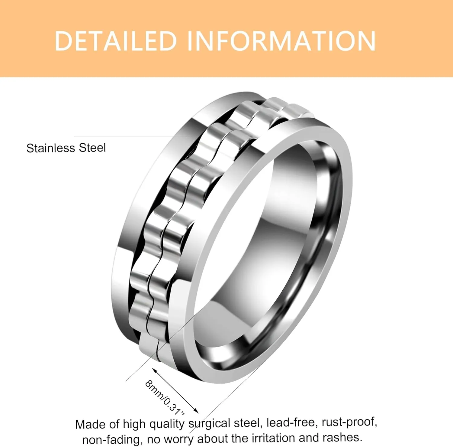 White/Black Gold Plated Gear Spinner Rings Stainless Steel Fidgets Stress Relieveing Rings For Men Women (Size 6-10) YA4403