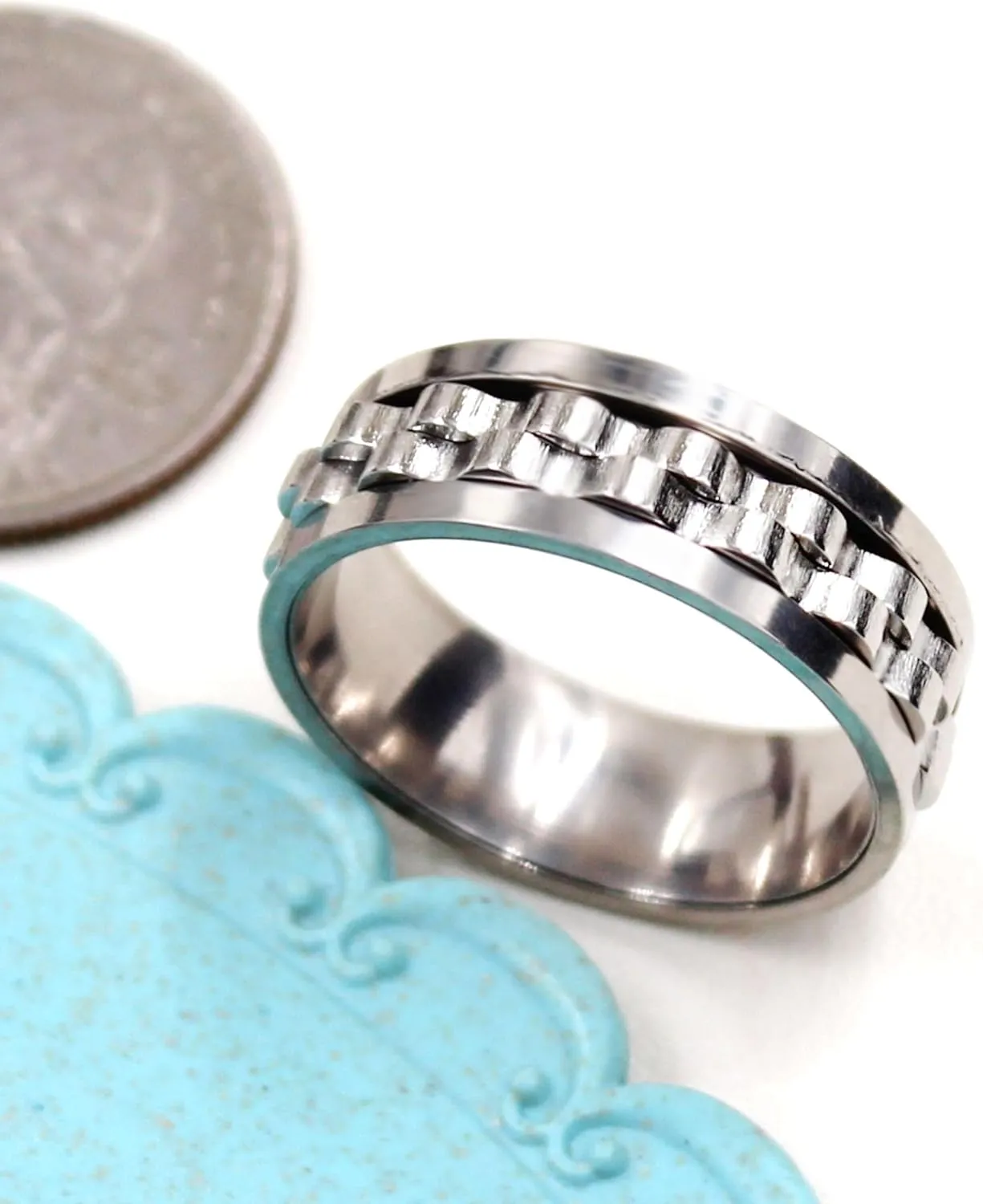 White/Black Gold Plated Gear Spinner Rings Stainless Steel Fidgets Stress Relieveing Rings For Men Women (Size 6-10) YA4403